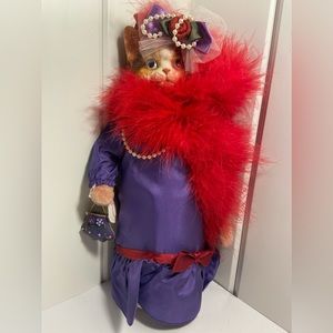 Vintage cat lady Doll figurine doorstop Heather Hykes Molly red hat society cat